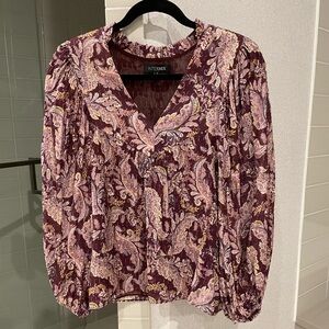 Intermix - Maroon & Beige Paisley Long Sleeve Blouse